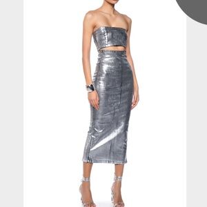 AKIRA Silver Strapless Maxi Dress